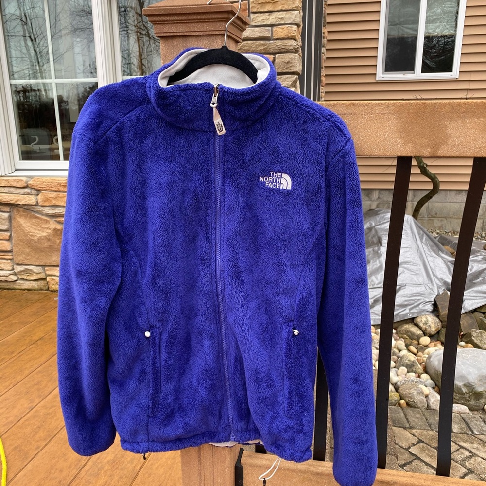 Purple fuzzy North Face jacket